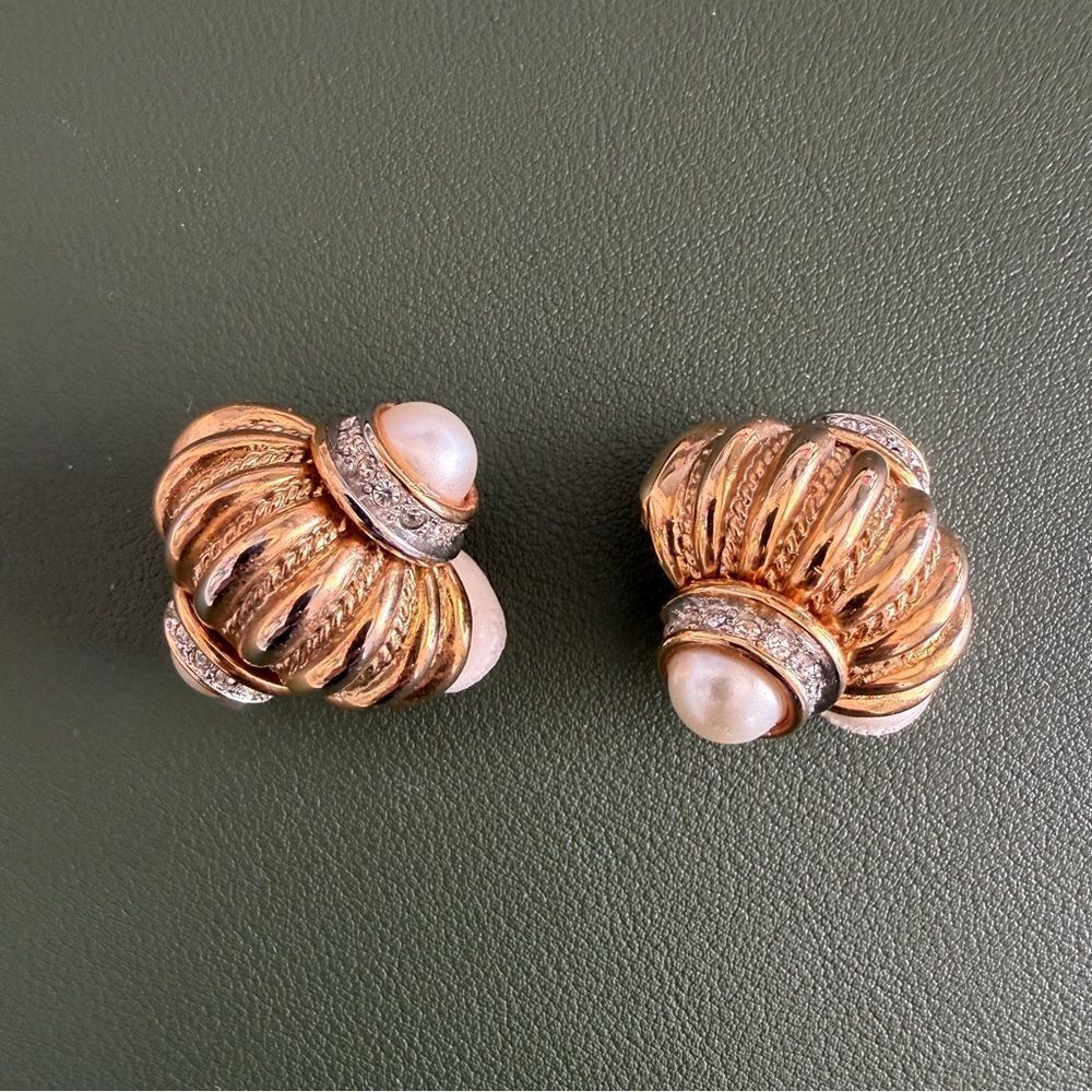 Gold Tone Stamped Sculpted Dome Clip-On Earrings - Women Jewelry